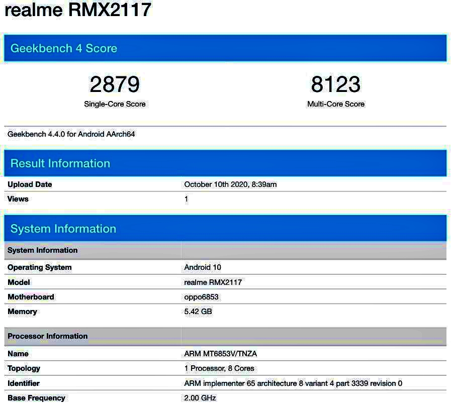 Thông số kỹ thuật chính thức của Realme Q2 được tiết lộ trước ngày ra mắt thông qua Geekbench 