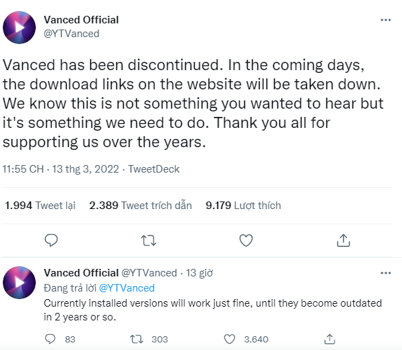 Vanced - Ứng dụng xem YouTube trên điện thoại Android bất ngờ thông báo sẽ dừng hoạt động trong tương lai, lý do là gì? - Clickbuy