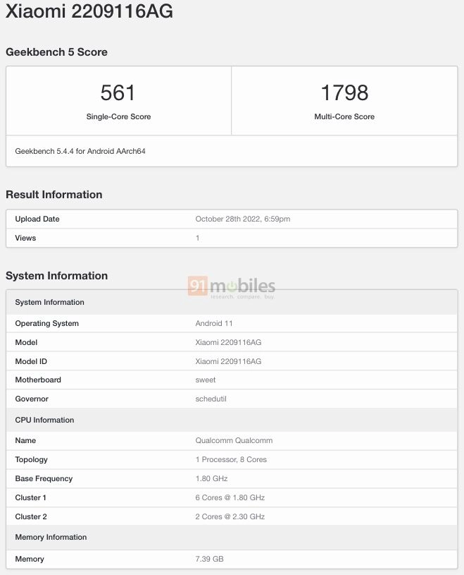 Phát hiện thông số kỹ thuật của Redmi Note 11 Pro 2023 trên Geekbench - Clickbuy