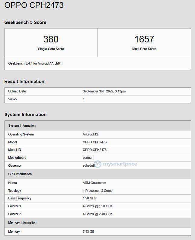 OPPO A77s được liệt kê trên Geekbench tiết lộ thông số kỹ thuật
