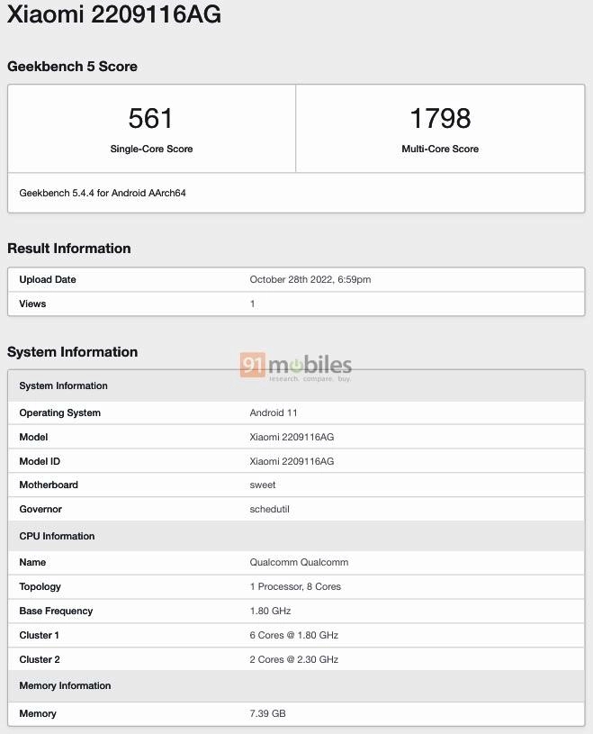 Xiaomi Redmi Note 11 Pro 2023 xuất hiện trên Geekbench