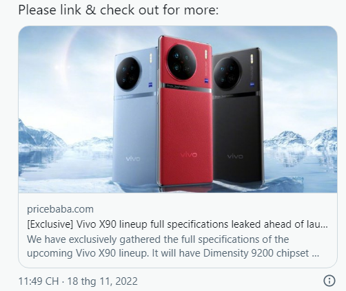 Trước ngày ra mắt chính thức, thông số kỹ thuật của dòng Vivo X90 đã lộ diện - Clickbuy