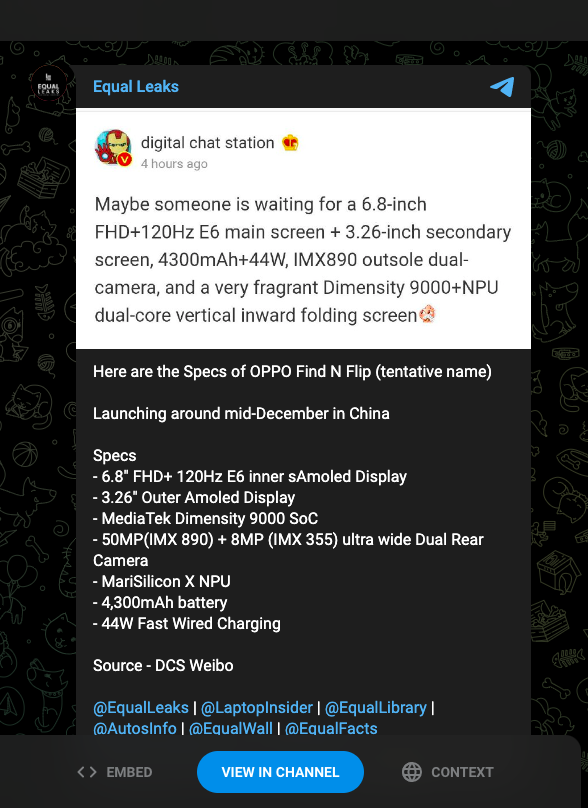 Oppo Find N Flip lộ cấu hình với màn hình 120Hz, Dimensity 9000,