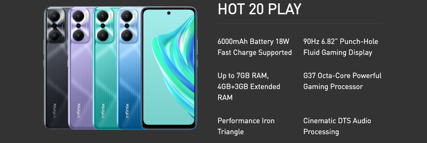 Infinix Hot 20 Play ra mắt: Màn hình 90Hz, Helio G37, pin 6.000mAh