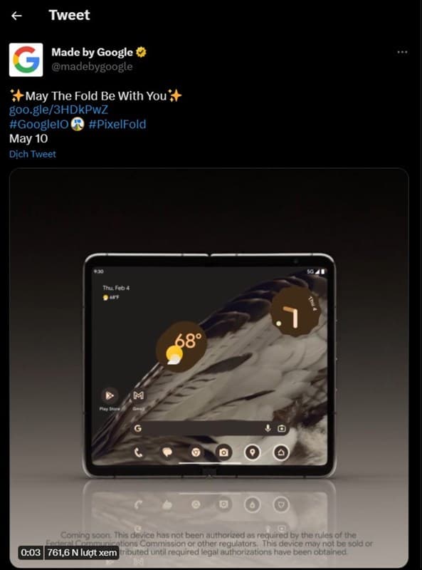 Google bất ngờ 'khoe' Pixel Fold trên mạng xã hội, sẽ được ra mắt tại sự kiện này? - Clickbuy