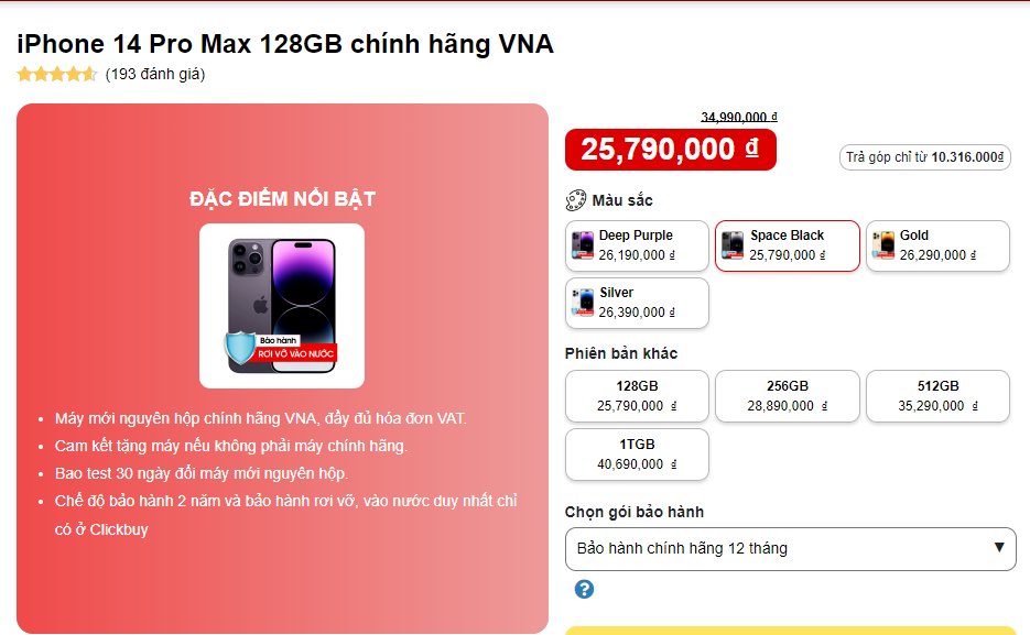 Giá iPhone 14 Pro Max tại Clickbuy đang rất hấp dẫn