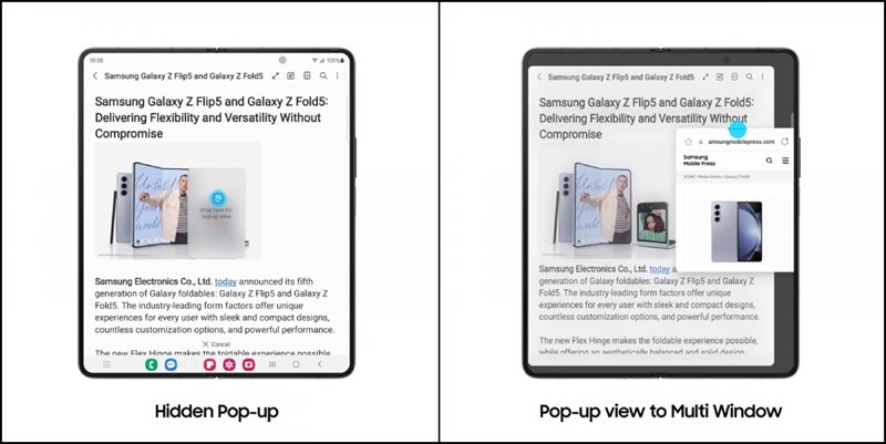Tính năng Hidden pop-up độc đáo, và khả năng Pop-up view sang chế độ Multi Window một cách dễ dàng