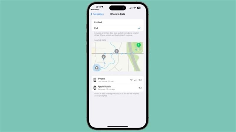 Apple cũng tinh chỉnh giao diện màn hình của Messages Check In (Ảnh: MacRumors)