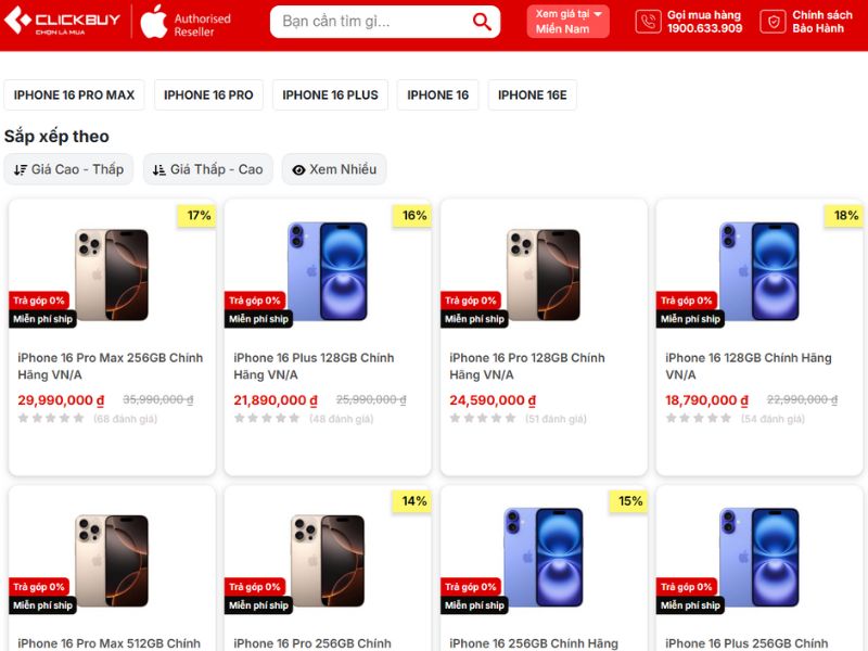 CLICKBUY phân phối cả bản quốc tế và nội địa cho dòng iPhone 16