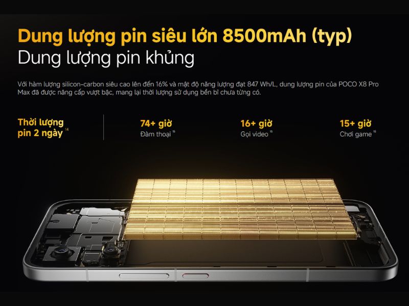 Đánh giá pin POCO X8 Pro Max: 8500mAh dùng được bao lâu?