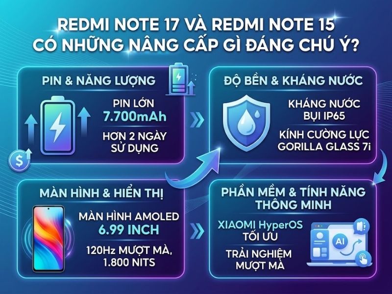 Redmi Note 17 và Redmi Note 15 có những nâng cấp gì đáng chú ý?