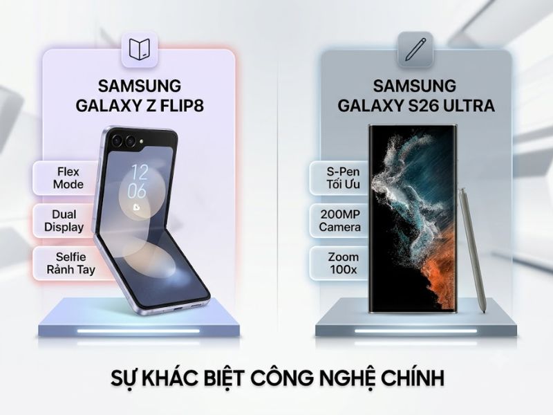 So sánh Samsung Galaxy Z Flip8 vs S26 Ultra