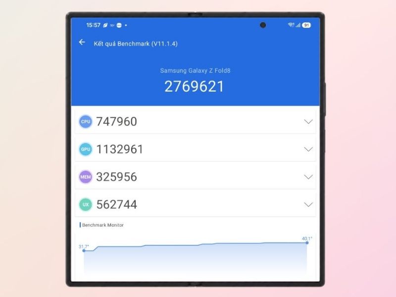 Samsung Galaxy Z Fold 8 đạt 2,769,621 điểm AnTuTu
