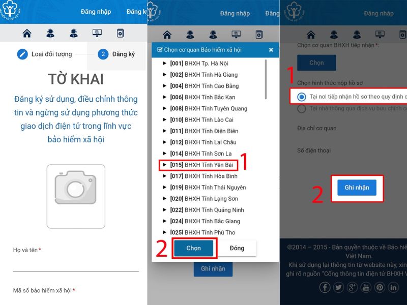 Tải hình chân dung và gửi tờ khai bảo hiểm