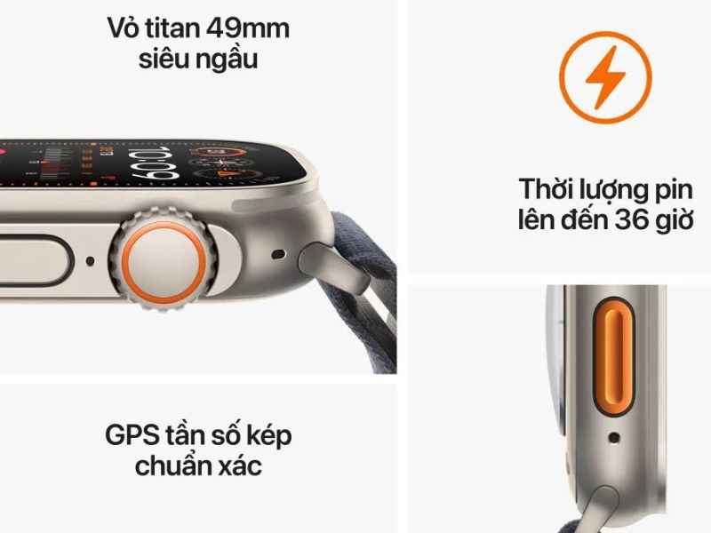 Pin của Apple Watch Ultra 2 Vỏ Titan dây Trail