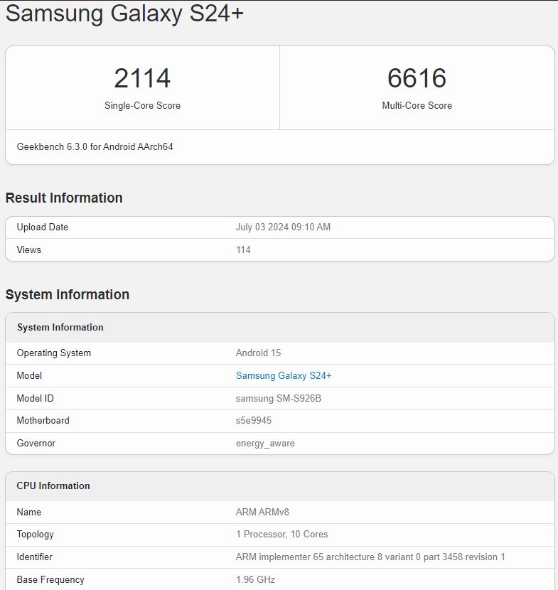 Galaxy S24+ chạy Android 15/One UI 7