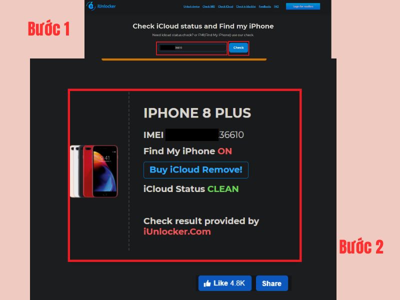  Dùng website iunlocker để check iCloud ẩn