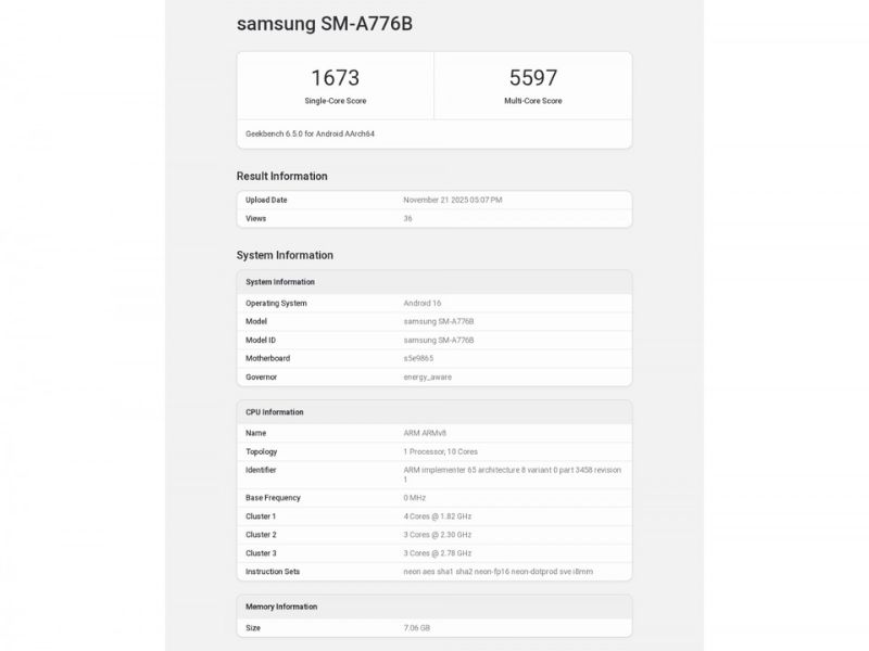 Geekbench lộ Samsung Galaxy A77 