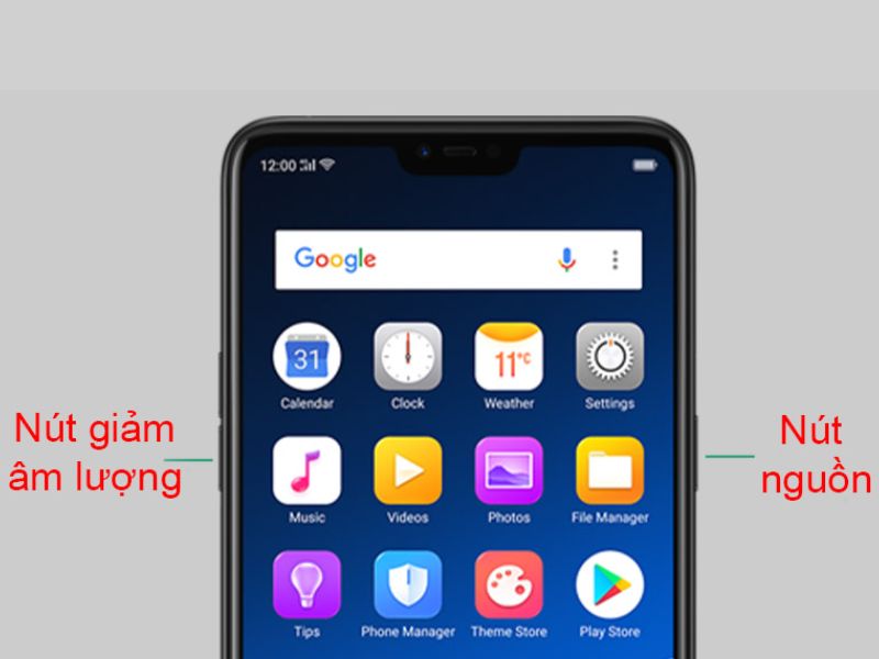 dùng nút cứng chụp màn hình máy OPPO