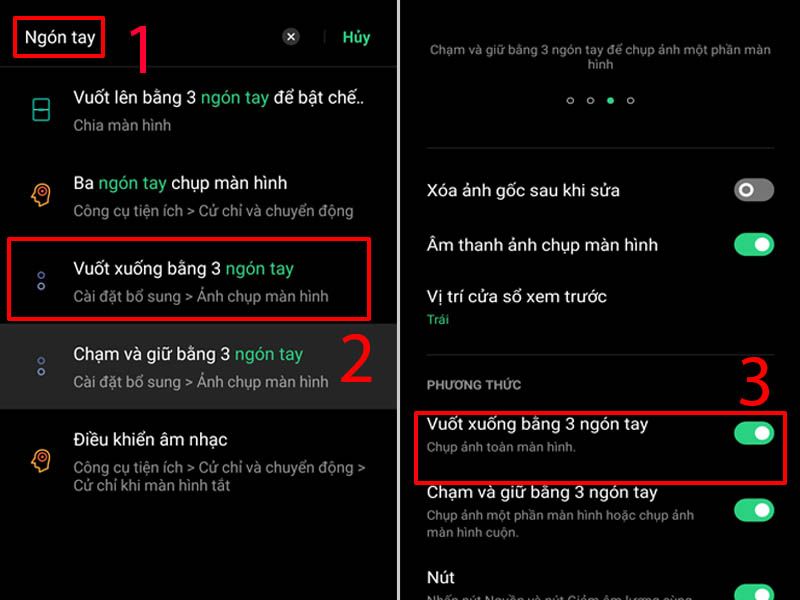 Vuốt 3 ngón tay chụp màn hình