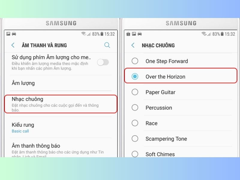 Chọn nhạc chuông mặc định hoặc từ tệp