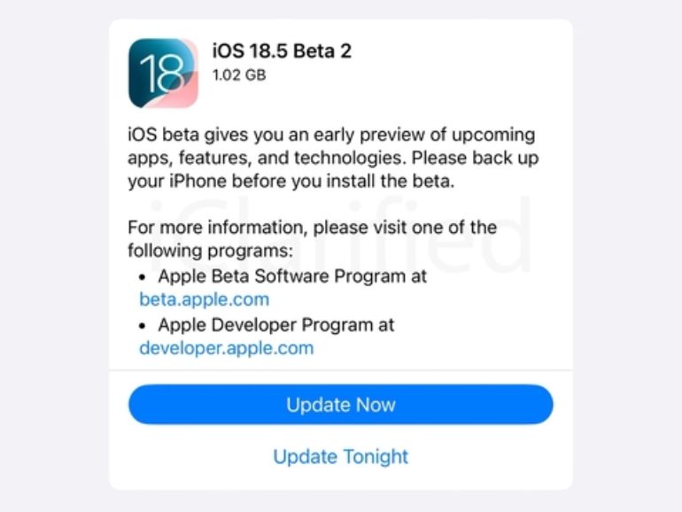 Hướng dẫn cập nhật iOS 18.5 Beta 2 cho nhà phát triển