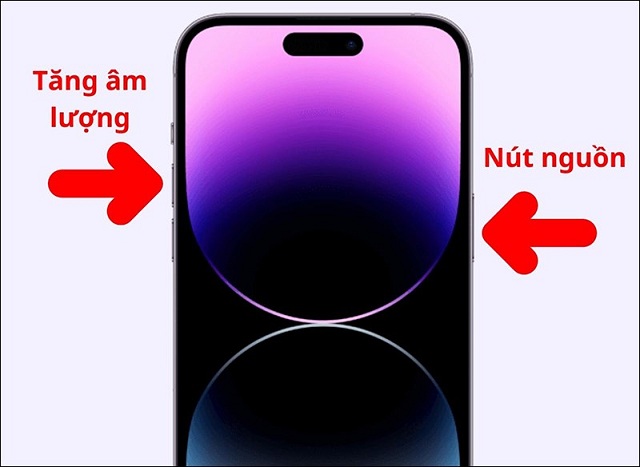 Dùng nút tăng âm lượng và nút nguồn ở bên hông máy