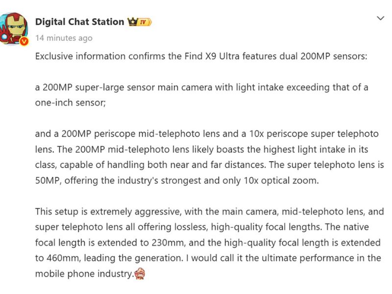 OPPO Find X9 Ultra có 2 camera 200MP: Chuẩn mực mới phân khúc Ultra