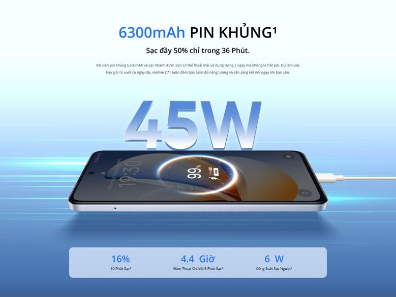 Realme C71 có pin khủng, hỗ trợ sạc nhanh 45W