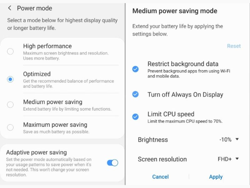 tính năng Adaptive Power Saving trên Samsung