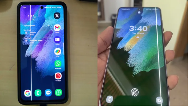 màn hình Samsung bị sọc kẻ xanh