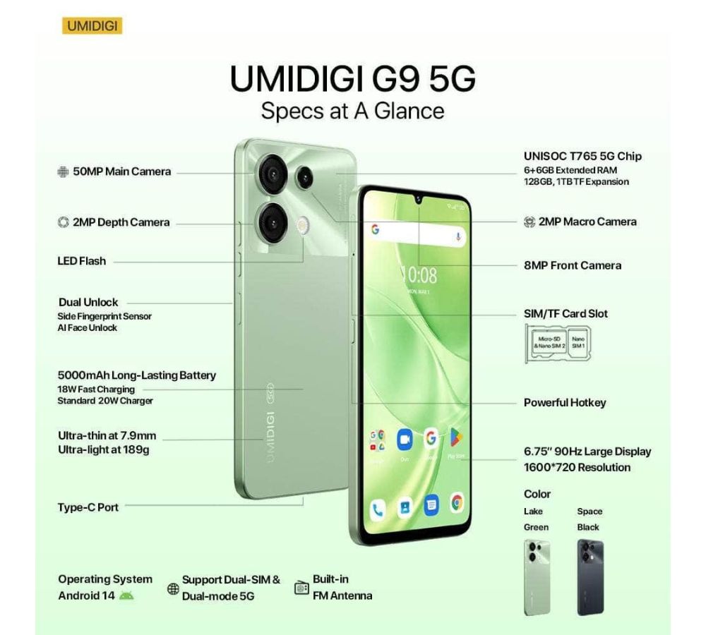 UMIDIGI G9 5G: Điện thoại 5G giá rẻ hiệu suất mạnh mẽ, thiết kế tinh tế