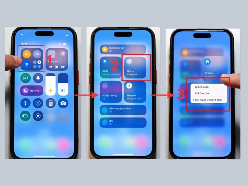 Bật AirDrop qua Trung tâm điều khiển