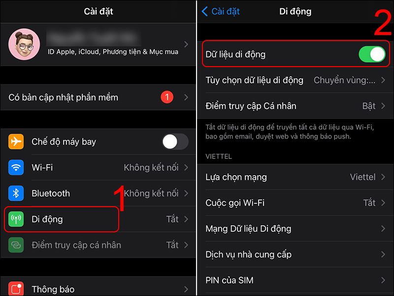 Khắc phục iPhone bật dữ liệu di dộng nhưng không vào được mạng