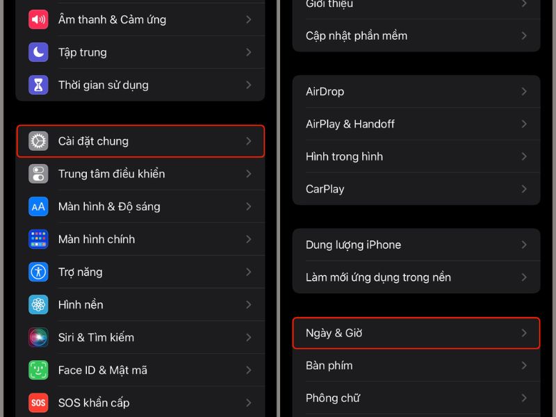 Bật tự động ngày giờ