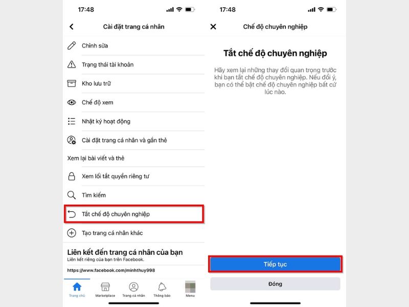 Tắt chế độ chuyên nghiệp trên Facebook