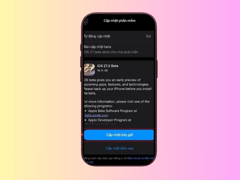 Bước 3: Tiến hành tải và cài đặt iOS 27.2 Beta