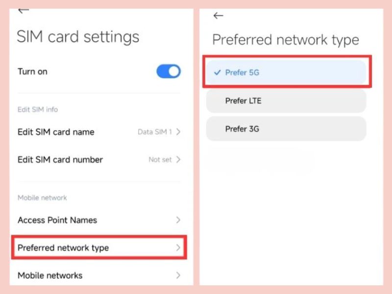 Bật 5G Xiaomi