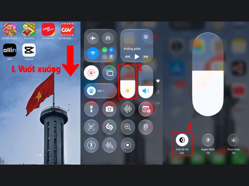 Cách bật chế độ tối trên iPhone bằng trung tâm điều khiển