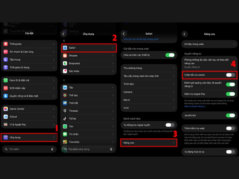 Cách bật cookie trên Safari của iPhone