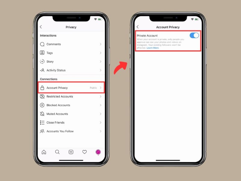 Bật tài khoản riêng tư trên Instagram