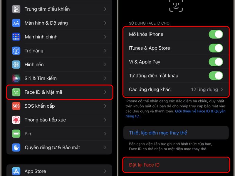 Cách bật, tắt các tính năng dùng Face ID