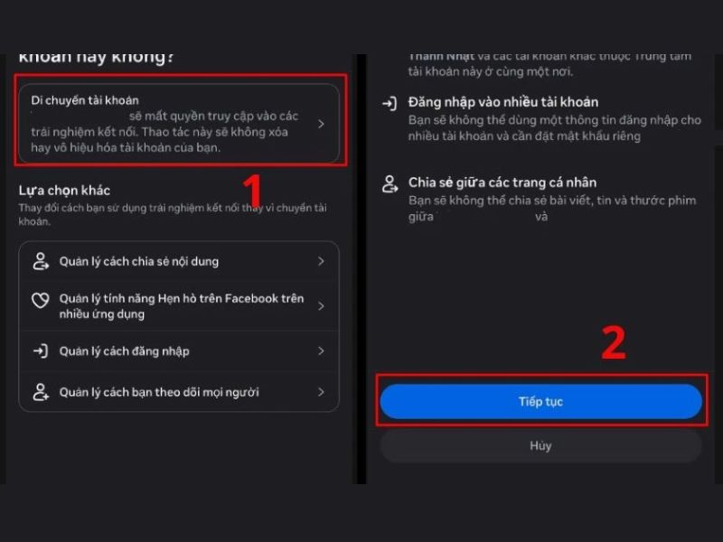 Xác nhận gỡ liên kết tài khoản Facebook và Instagram