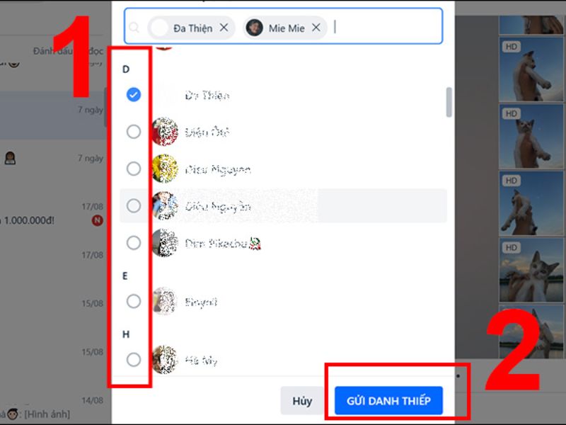 Cách gửi danh thiếp trên Zalo bằng máy tính