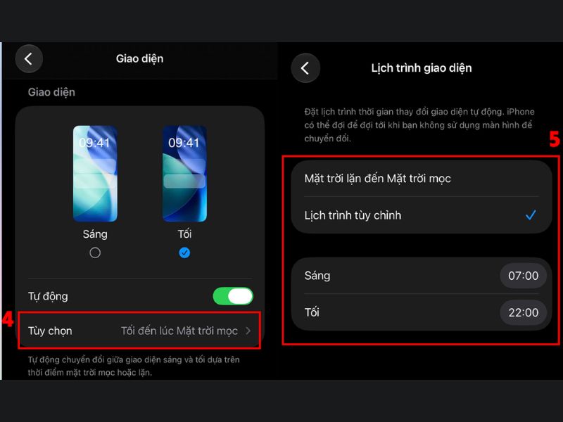 Hẹn giờ bật Dark Mode