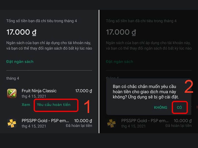 Cách hoàn tiền khi mua nhầm ứng dụng hoặc game