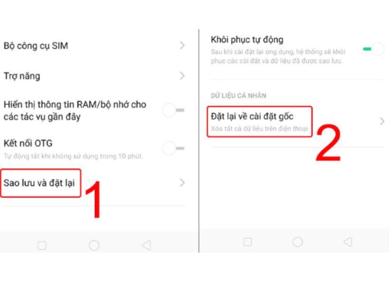 Cách khôi phục cài đặt gốc OPPO trong phần Cài đặt