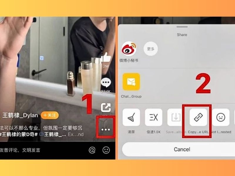 Sao chép liên kết video muốn tải từ Weibo