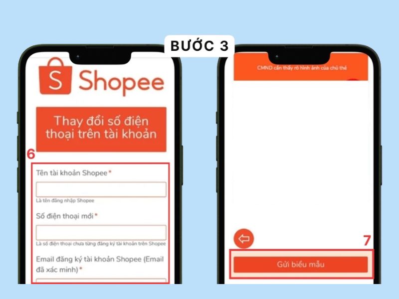 Gửi yêu cầu đổi số điện thoại trên Shopee