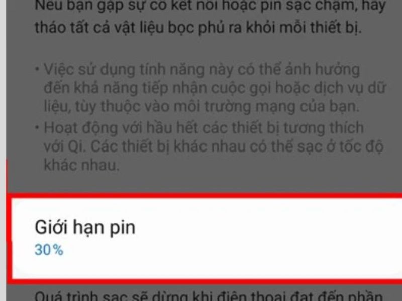 Lựa chọn giới hạn pin muốn chia sẻ